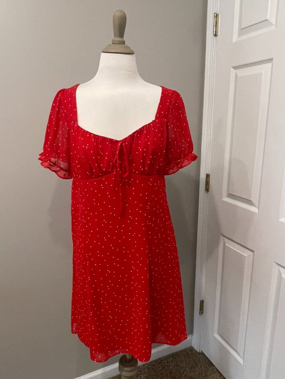 Red Minidress With White Polka Dots